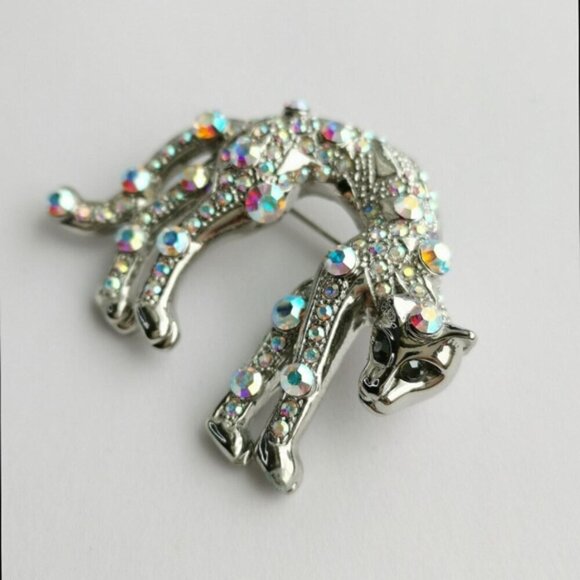 Vintage panther leopard brooch pin a/b crystals - Picture 3 of 7